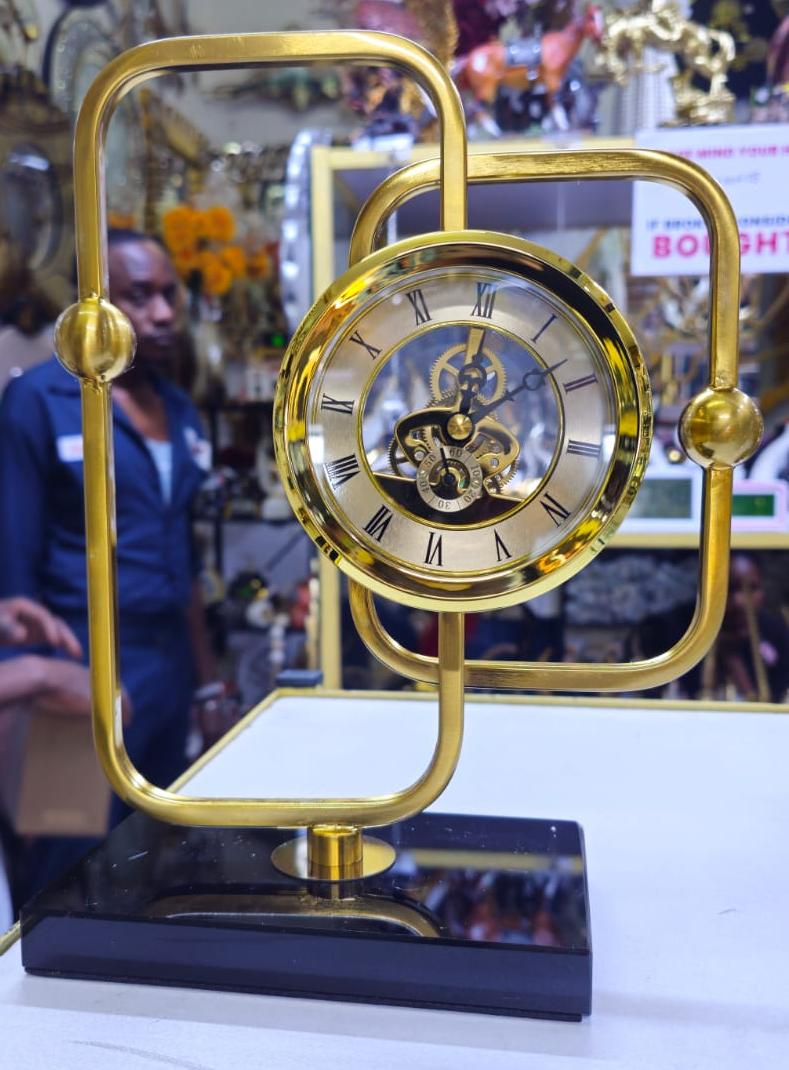 Gold Brass Desktop Clock with Marble Base