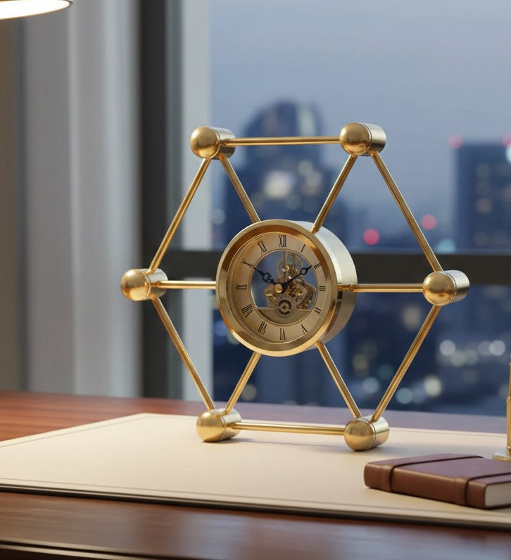 Hexagon shaped desktop clock with quartz movement for modern desk décor