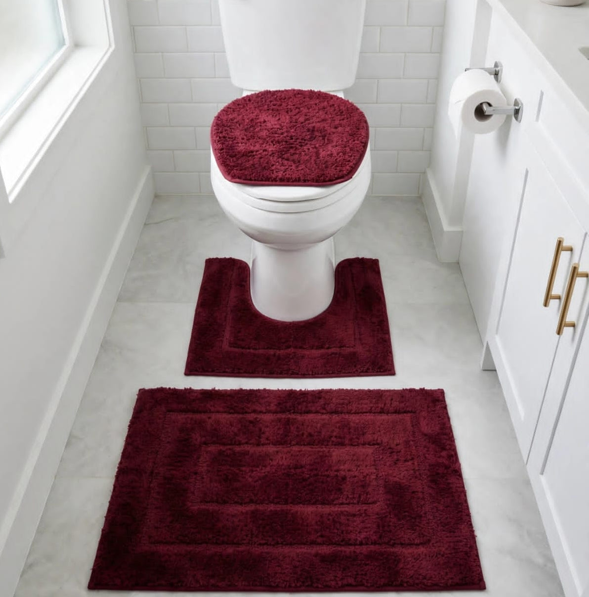 3Pc Toilet Mat Set with Non Slip Rubber Backing
