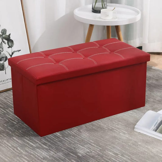 Leather finish ottoman storage box in brown or red with waterproof base