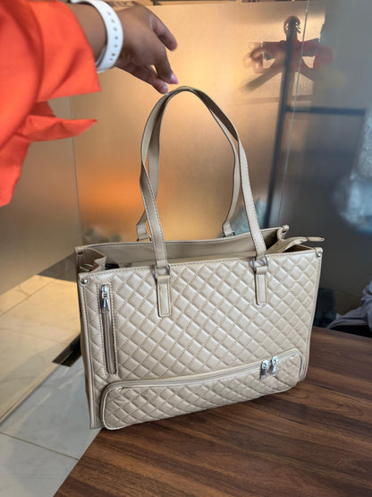 Quilted Laptop Tote Bag with Insulated Lunch Compartment