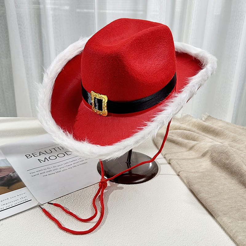 Christmas Red Cowboy Hat with Adjustable Belt