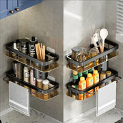 2 pcs aluminum alloy rectangular shelves with towel holders for bathroom and kitchen storage.