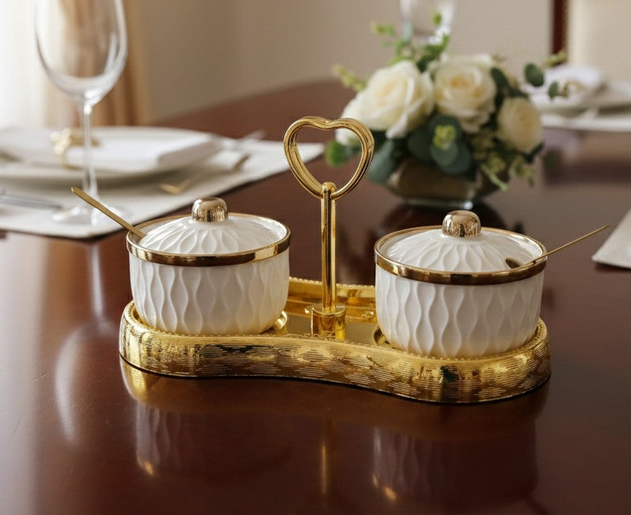 2Pc Ceramic Sugar Dishes with Stand