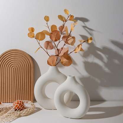 Nordic Circular Donut White Ceramic Vase