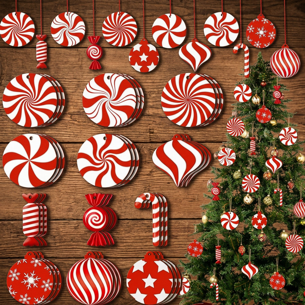 12 Piece Wooden Red Candy Cane and Windmill Christmas Tree Pendant Decorations for Home and Shopping Mall Displays available in Nairobi, Kenya