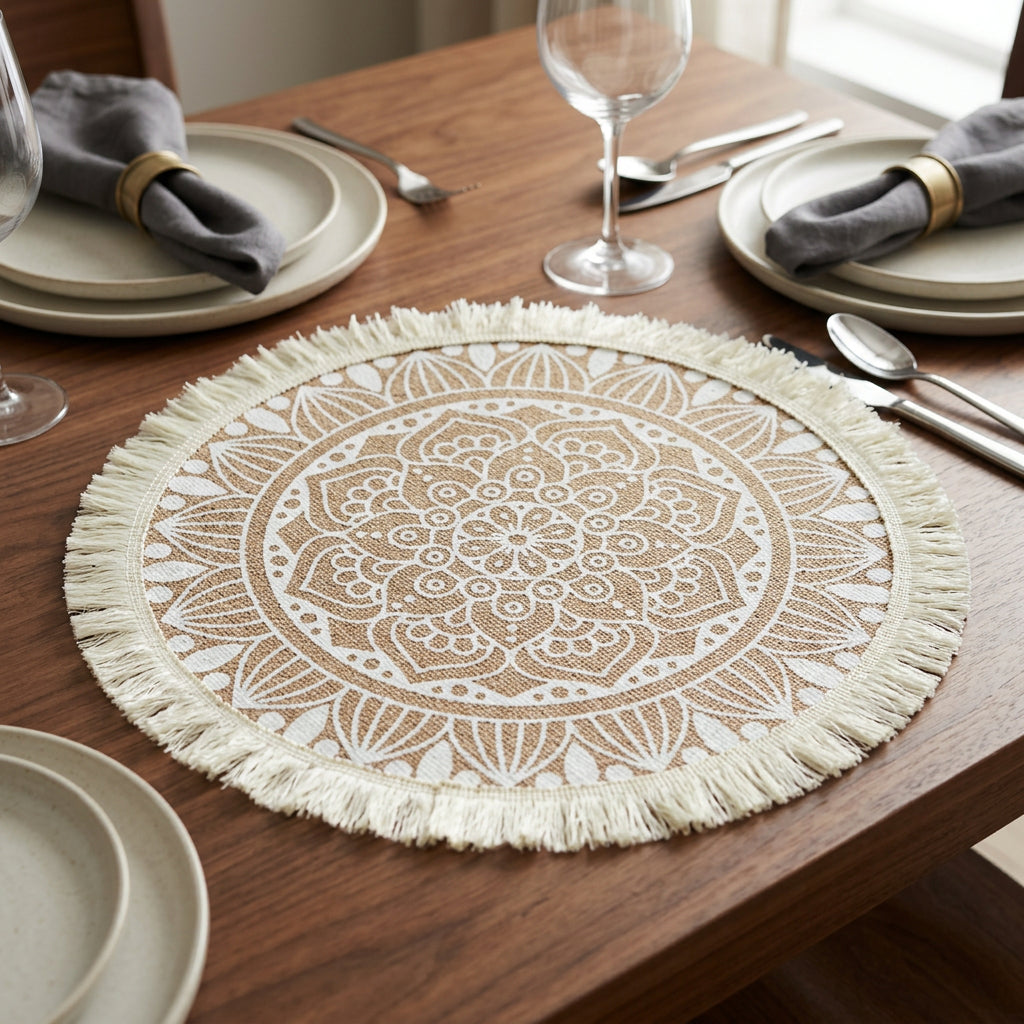 6-Piece Round Woven Jute Table Mat Set