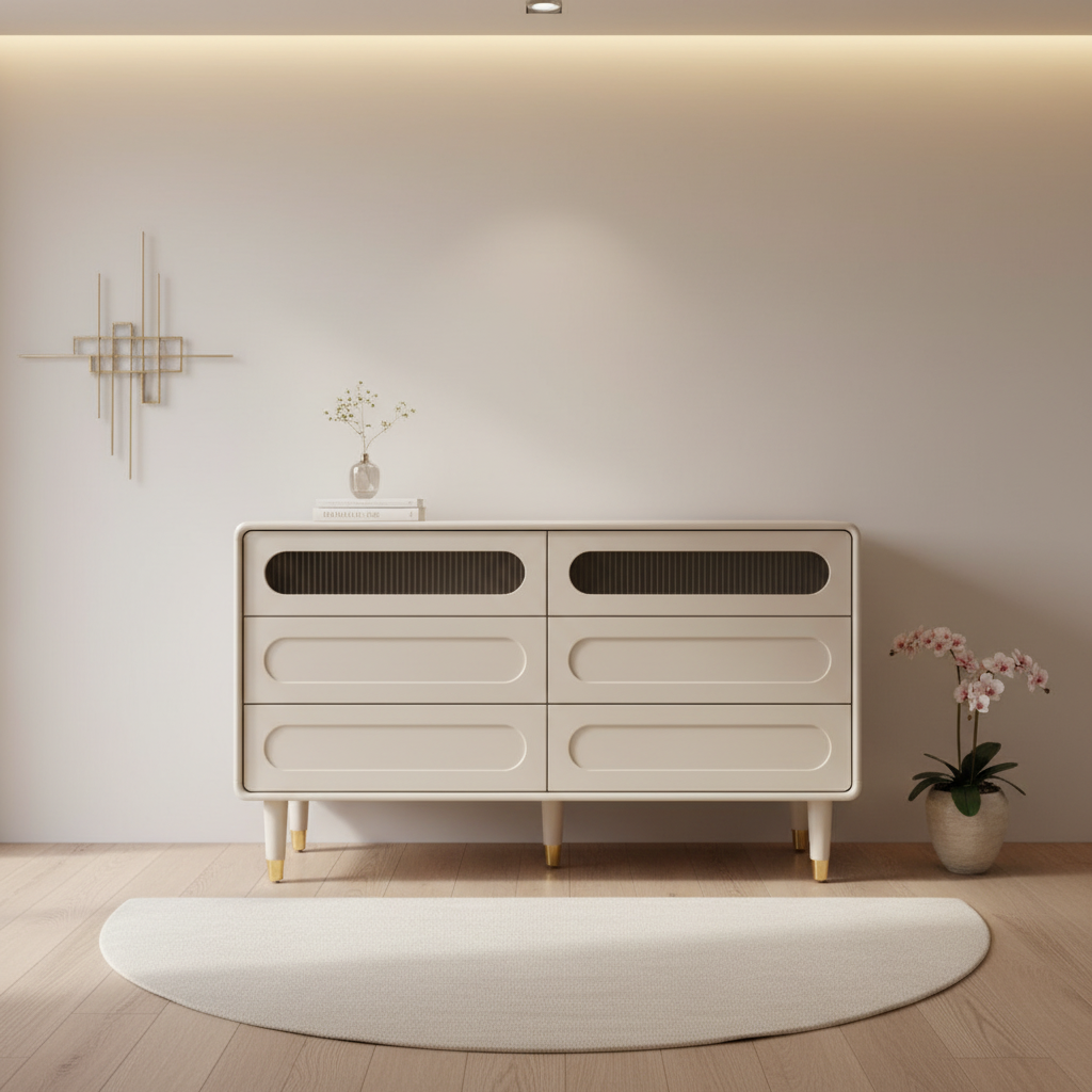 1Metre 6 Drawer Dresser with Push to Open Storage Unit