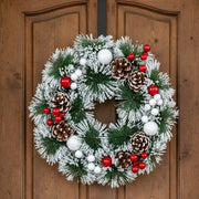 32cm Snow Christmas Wreath with Pine Cones and Berries for Front Door Decoration