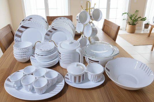 58 Piece dinner set with complete tableware for home dining and serving