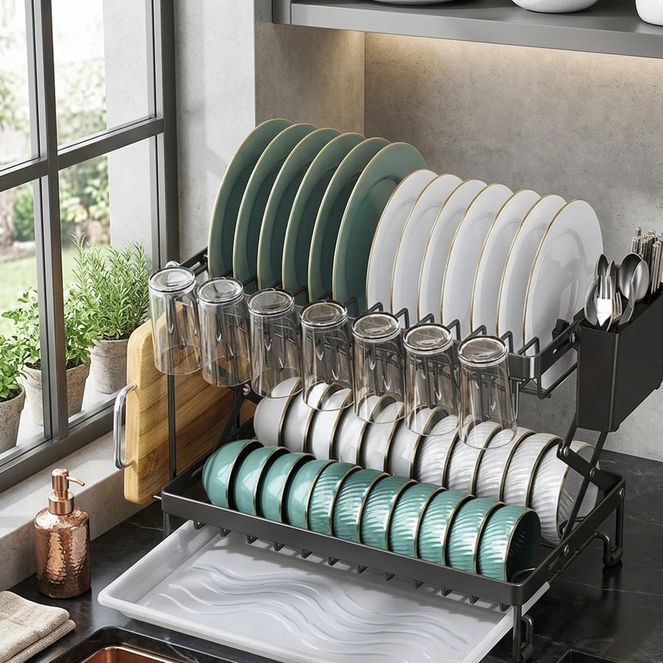 2 Tier Foldable Dish Drying Rack