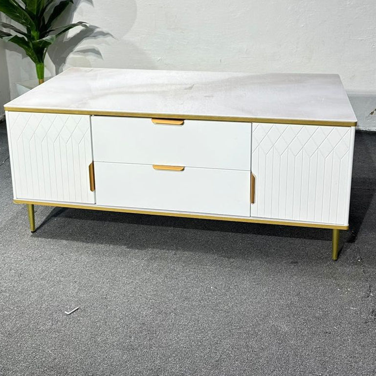 Glass Top Coffee Table with 2 Drawers & 2 Cabinets