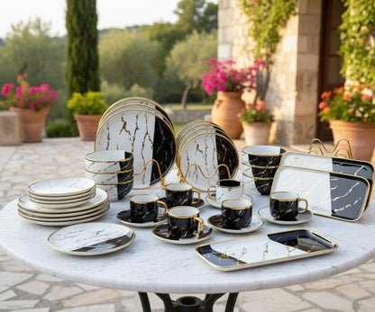 32-piece ceramic dinner set with plates, bowls, cups, and saucers