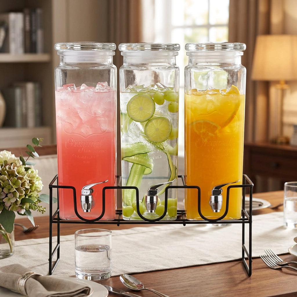 3 Piece Glass Juice Dispenser Set with Individual Taps, Embossed Original Design and 2.3L Capacity Each, 6.9L Total available in Nairobi, Kenya
