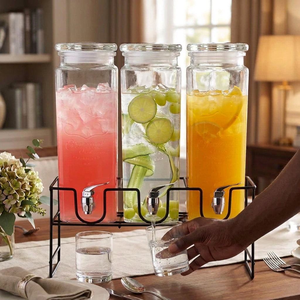 3 Piece Glass Juice Dispenser Set with Taps, 2.3L Each
