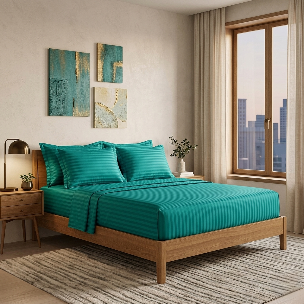 Cotton striped bedsheets set with two bedsheets and four pillowcases in large sizes