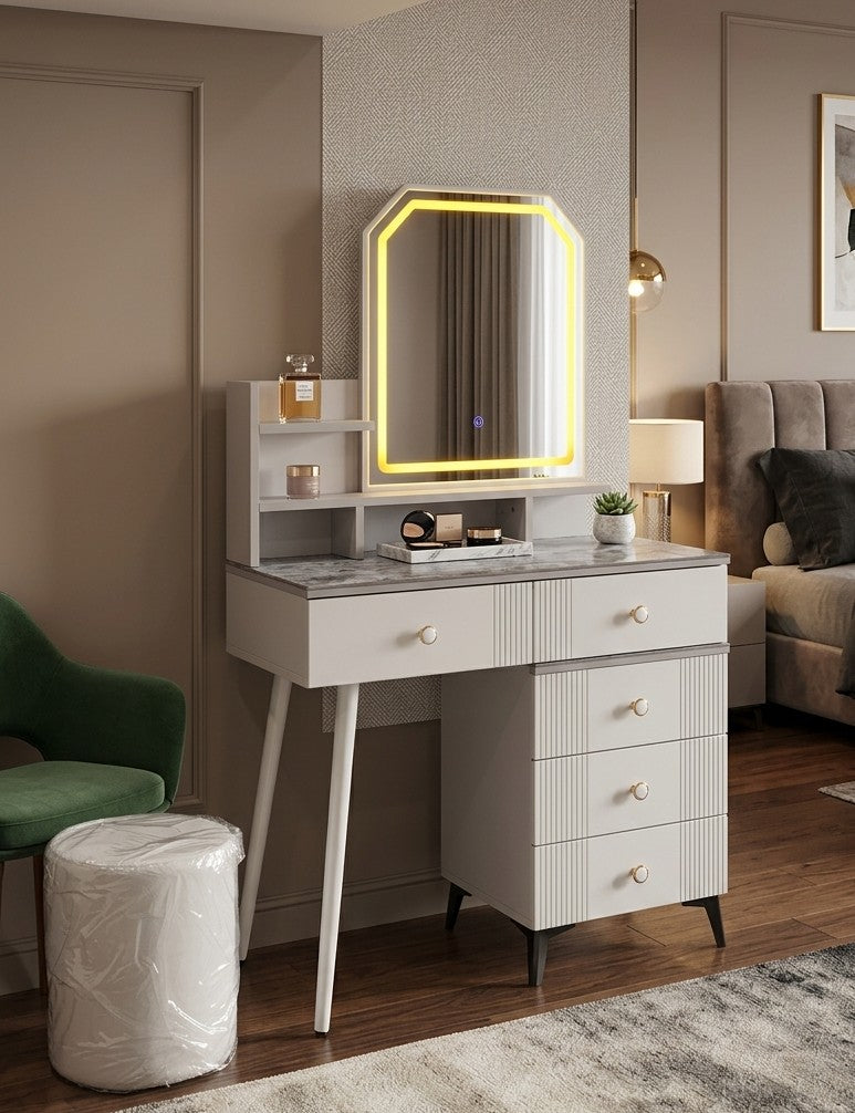 Modern dressing table vanity with storage drawers, stylish furniture for bedroom or dressing area