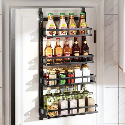 4 Tier over door steel caddy organizer with adjustable shelves and suction cups for bathroom and kitchen storage