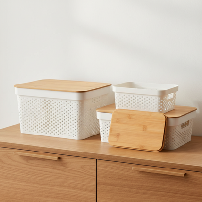 Storage Basket with Bamboo Lid