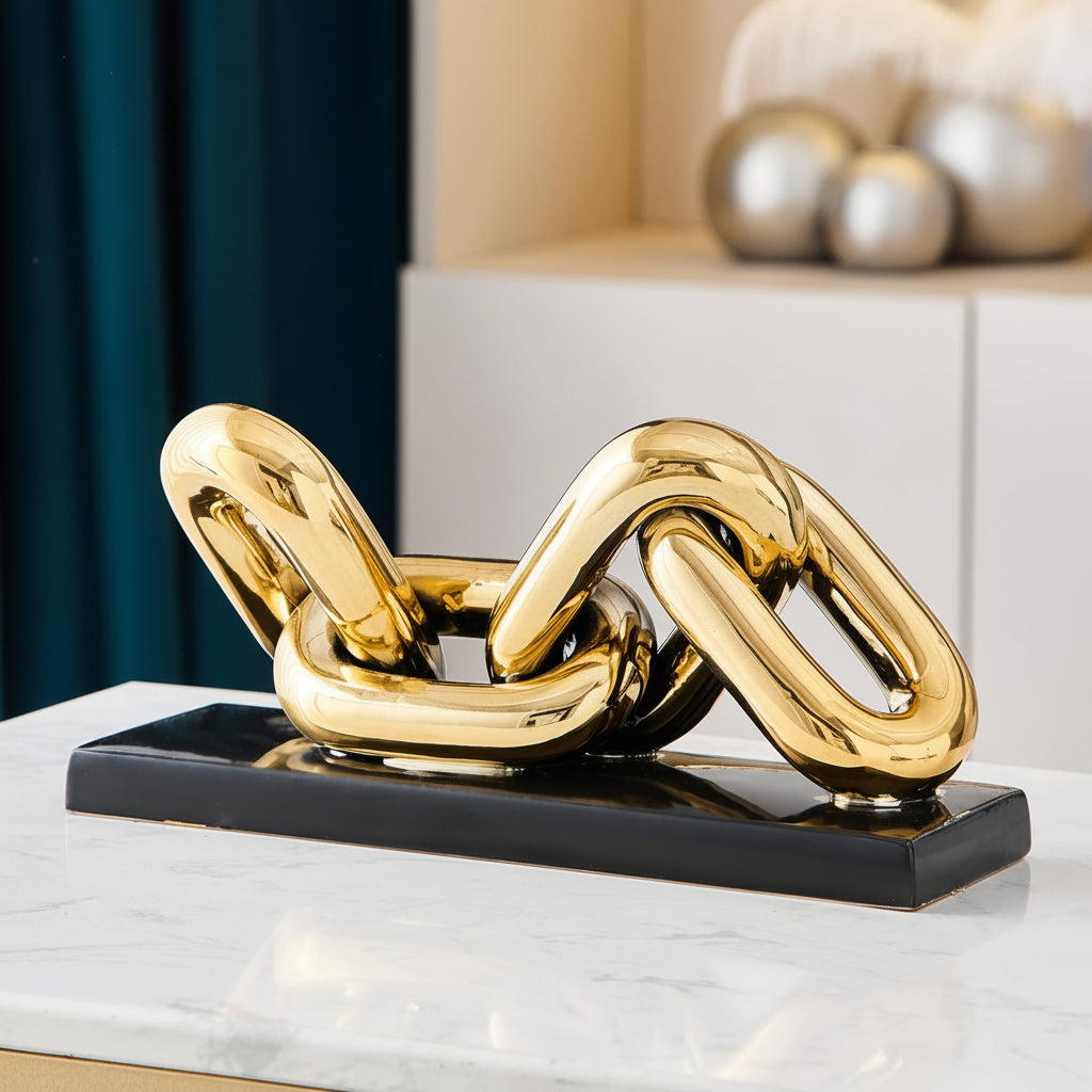 AURIM Modern Ceramic Gold Chain Decor for Living Room and Office