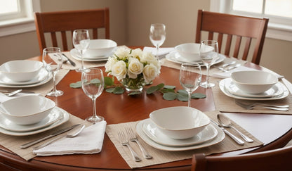 26-piece dinner set including plates, bowls, and serving dishes for family meals and entertaining