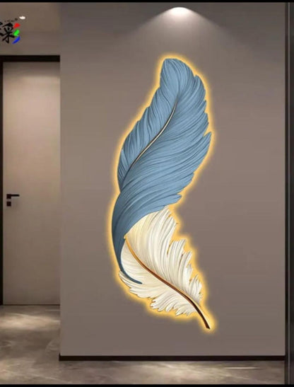 Blue Nordic Feather Wall Art with Back Lights