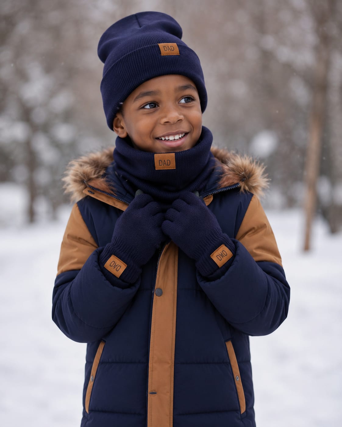 3Pc Knitted Beanie Hat Set with Scarf and Gloves for Kids