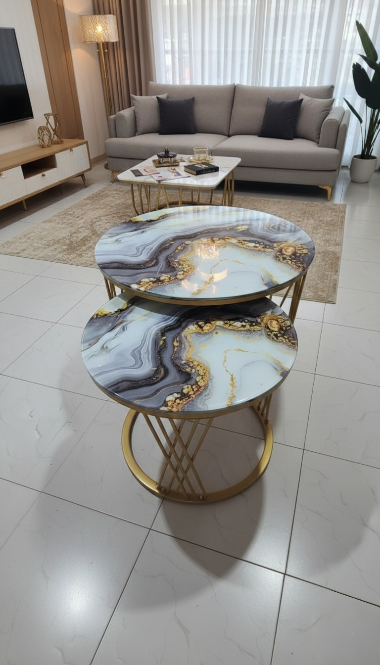 Marble effect 2 in 1 nesting tables