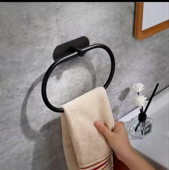 Self adhesive towel ring holder in black and silver
