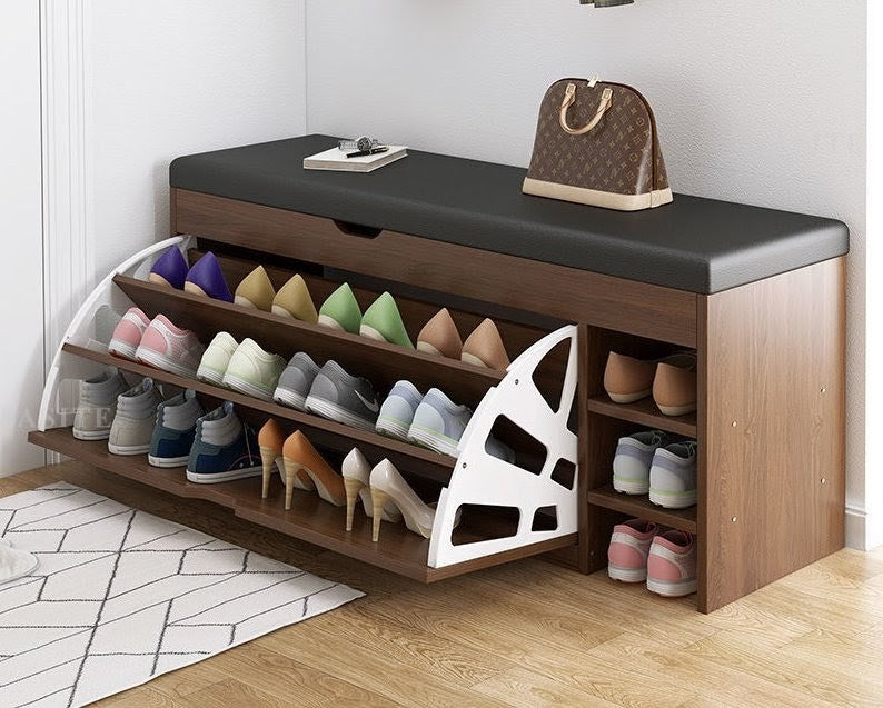Bucket Flip Shoe Cabinet with Cushioned Seat