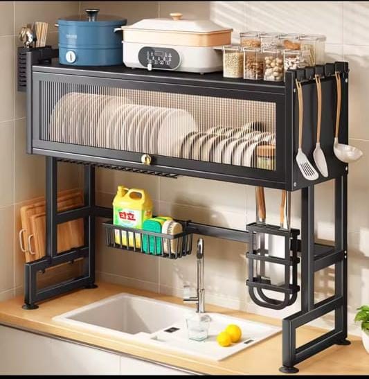 Single over the sink rack with glass acrylic cover