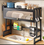 Single over the sink rack with glass acrylic cover