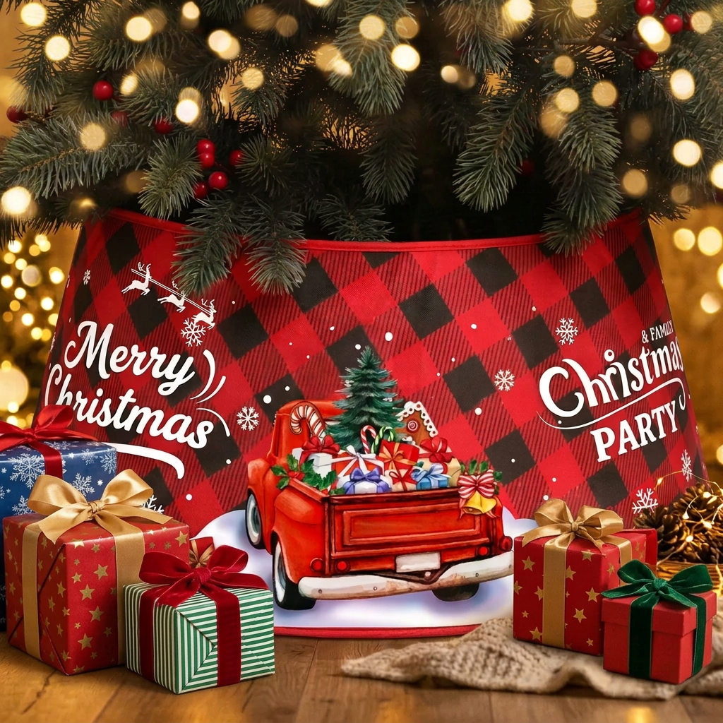 3D Christmas Tree Collar Skirt and Decorative Tree Base Cover