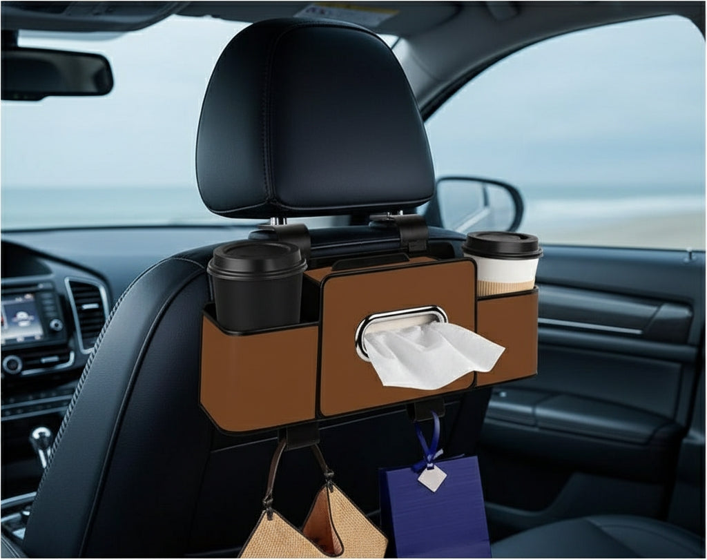 Multifunctional car seat backrest organizer with cup and phone holder