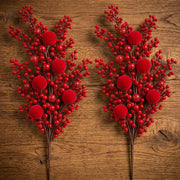 40cm Christmas Decorative Red Berry Spray with Velvet Balls for Vases, Centrepieces and Christmas Tree Decorations available in Nairobi, Kenya