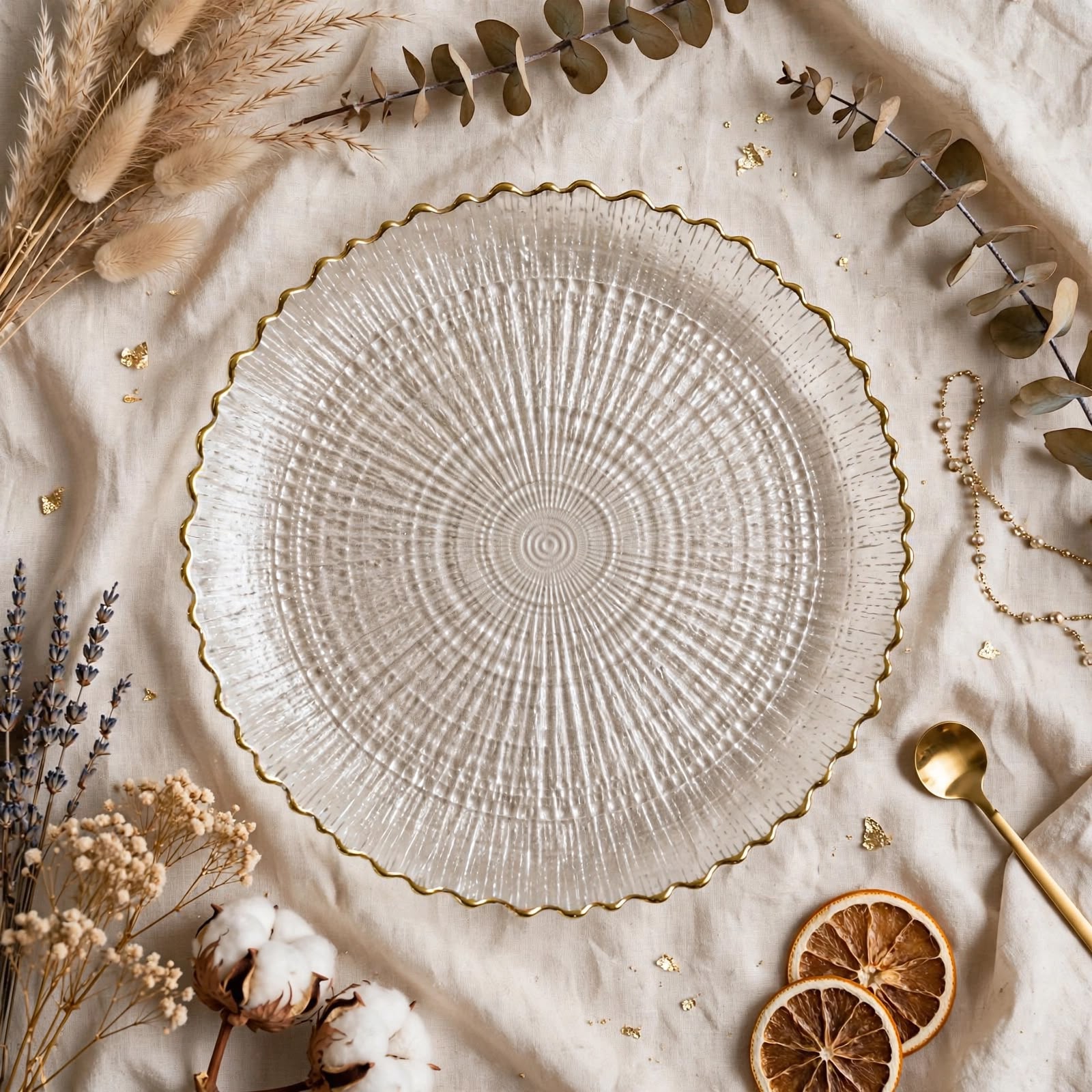 6Pcs Sunburst Textured Glass Plate Set