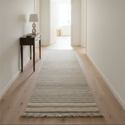 Dawood Lifestyle & Gadgets ke Oriental Weavers Kemet #9 beige grey horizontal striped corridor runner rug with jute-look texture and fringe