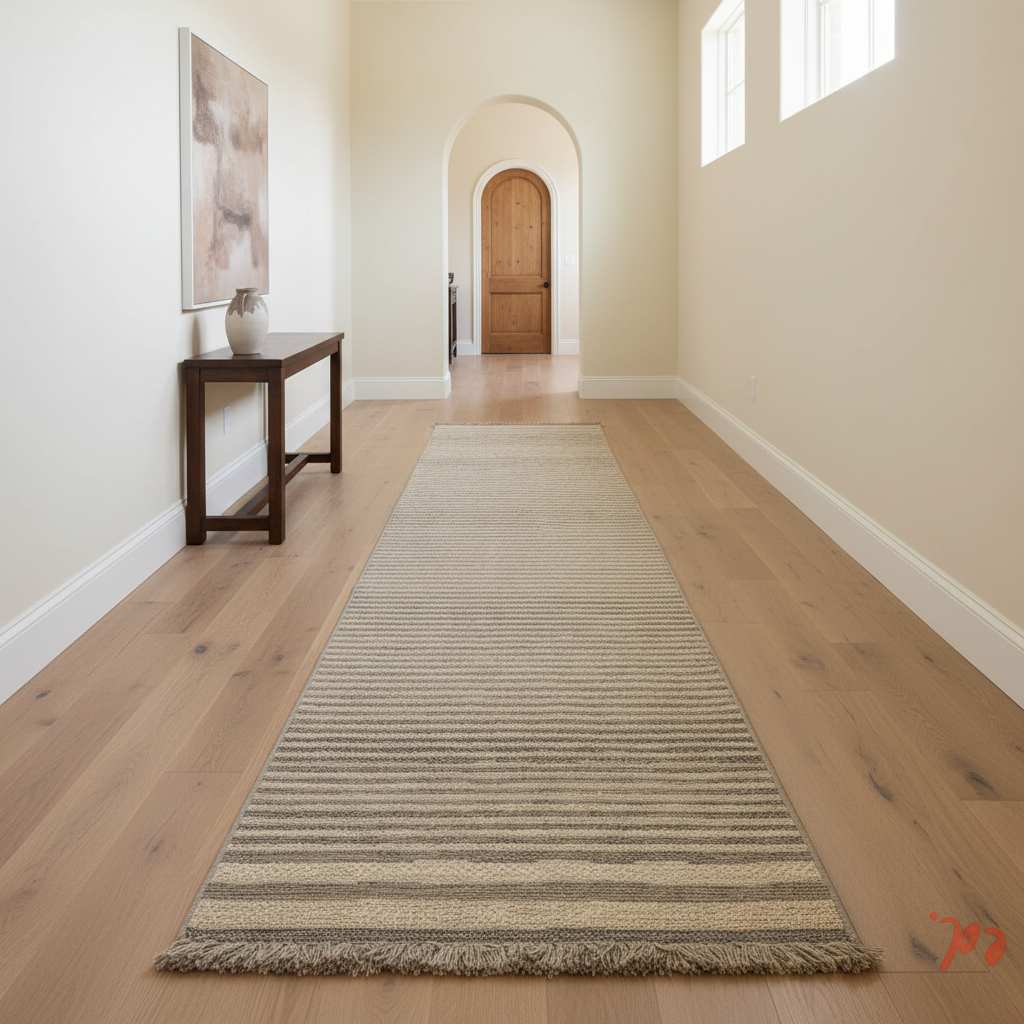 Oriental Weavers Kemet Horizontal Striped Corridor Runner Rug - Beige Grey with Fringe KBORIE229 #9
