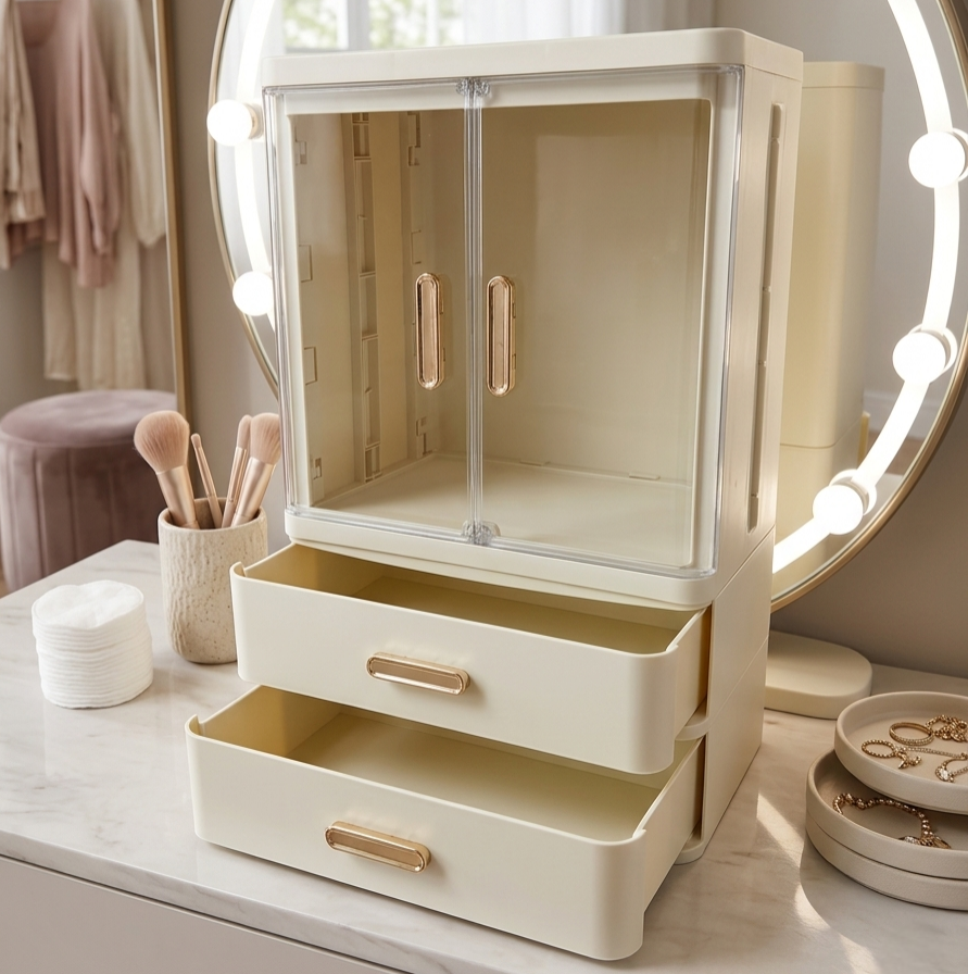 Acrylic Cosmetic Storage Cabinet With Double Drawers