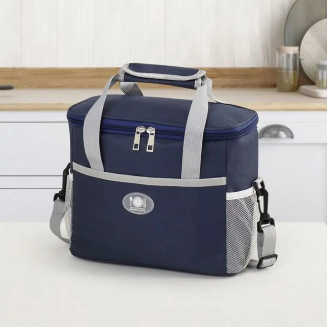 Double Compartment Insulated Lunch Bag with Handheld Handle and Removable Strap