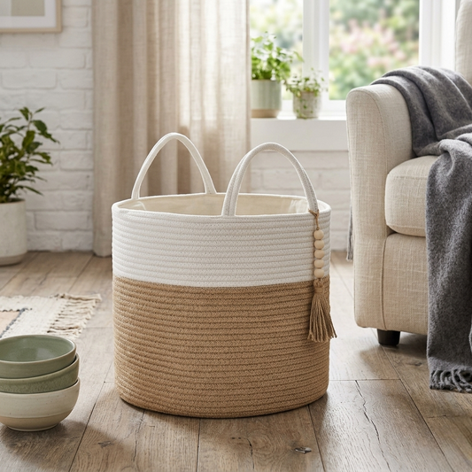Woven Decorative Laundry And Toy Storage Basket