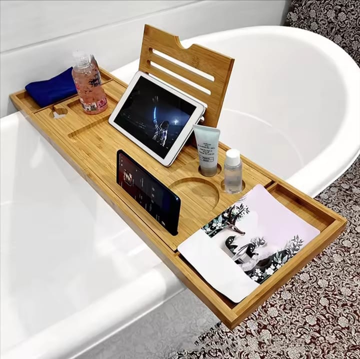 Expandable Bamboo Bathtub /Breakfast Bed Table With Stands