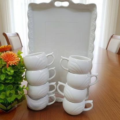 9-piece ceramic coffee set with 8 cups and 1 tray