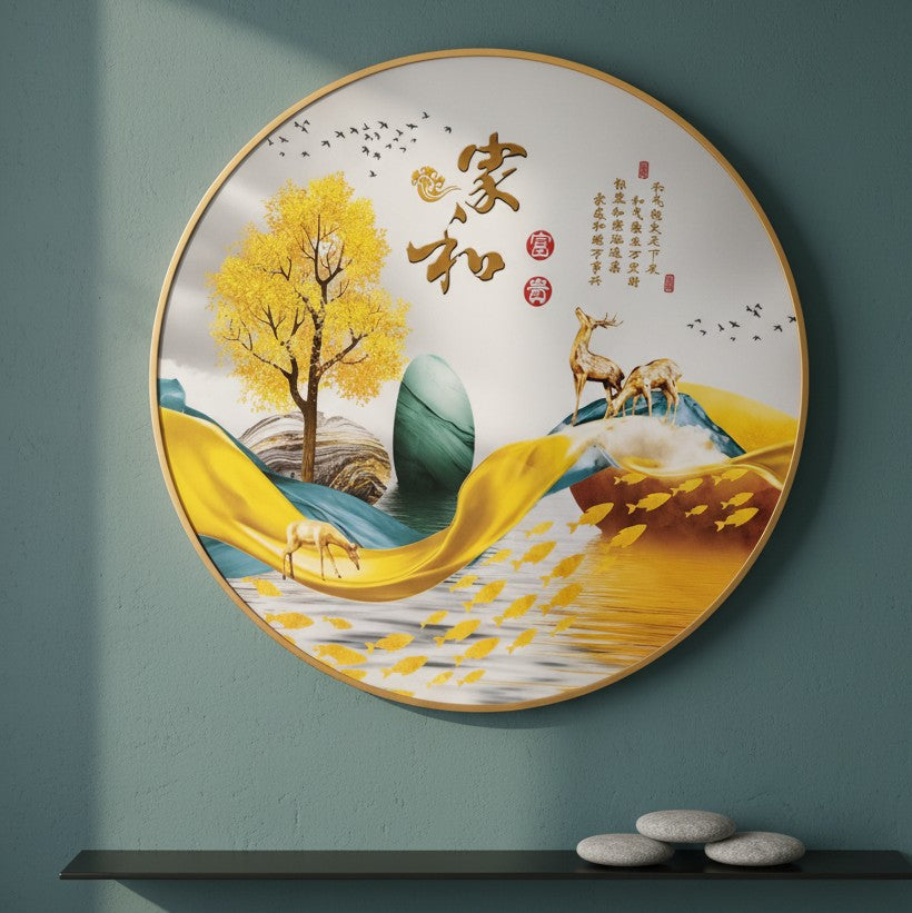 80cm Circular crystal porcelain wall hanging with aluminium frame