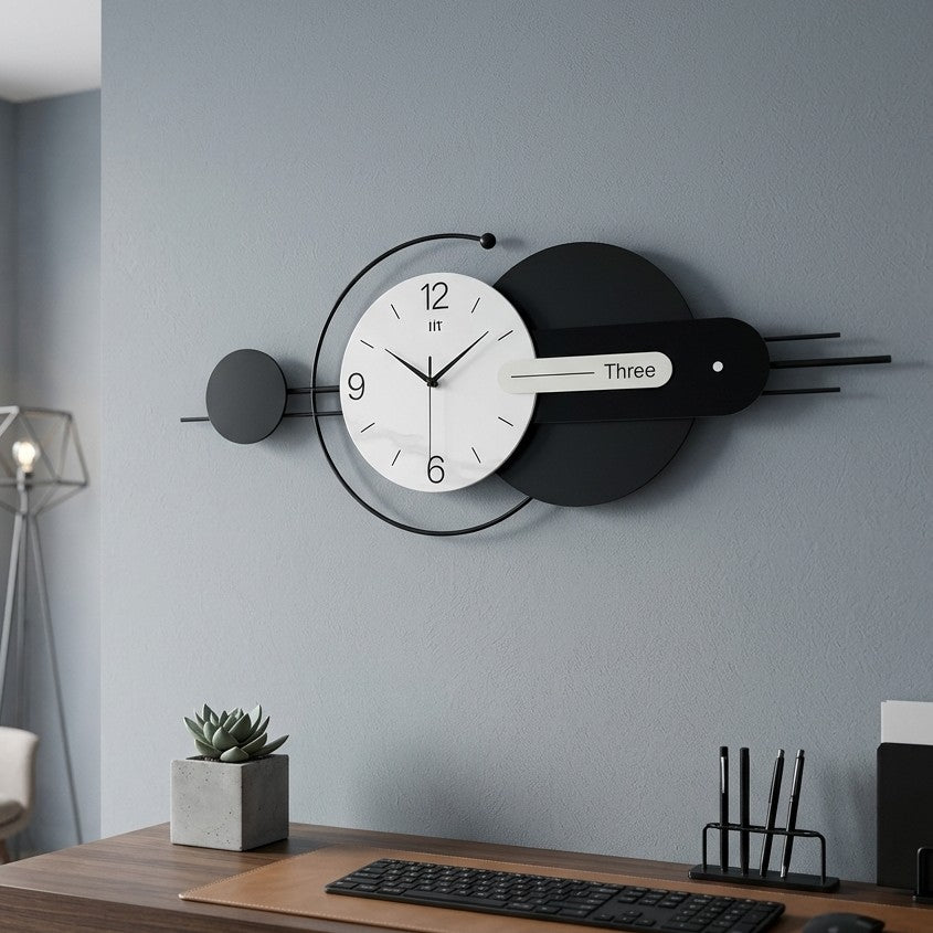 Large modern wall clock made from metal, MDF, and acrylic measuring 100x39cm for elegant interior décor.