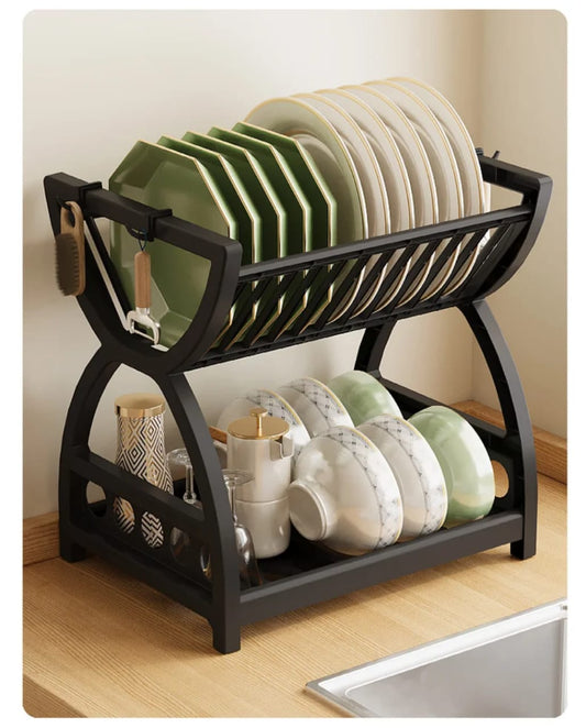 Double sink plastic bowl drain rack for kitchen storage and drying