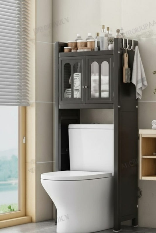 Premium over the toilet bathroom storage cabinet with dust proof locker and shelves measuring 142 x 50 x 25cm