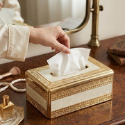 Regency gold trimmed holder in white and gold, elegant organizer for home and office décor