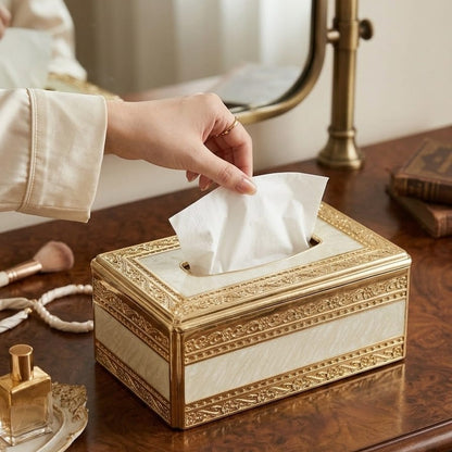 Regency gold trimmed holder in white and gold, elegant organizer for home and office décor
