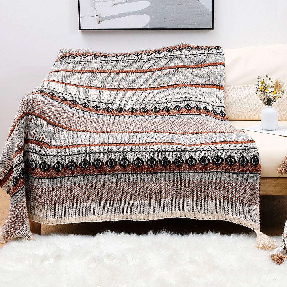Bohemian Knitted Throw Blanket with Tassels
